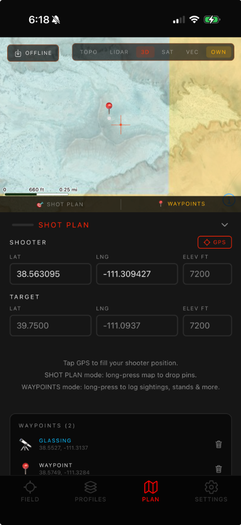 Shot Plan interface